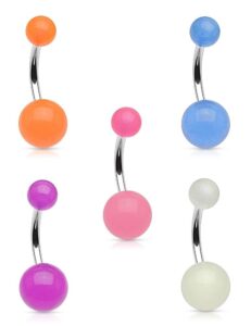 forbidden body jewelry belly button rings glow in the dark belly rings 14g stainless steel women's navel piercing 5-pack