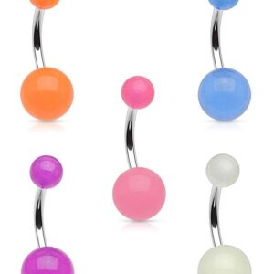 Forbidden Body Jewelry Belly Button Rings Glow in the Dark Belly Rings 14G Stainless Steel Women's Navel Piercing 5-Pack