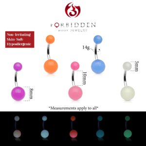 Forbidden Body Jewelry Belly Button Rings Glow in the Dark Belly Rings 14G Stainless Steel Women's Navel Piercing 5-Pack