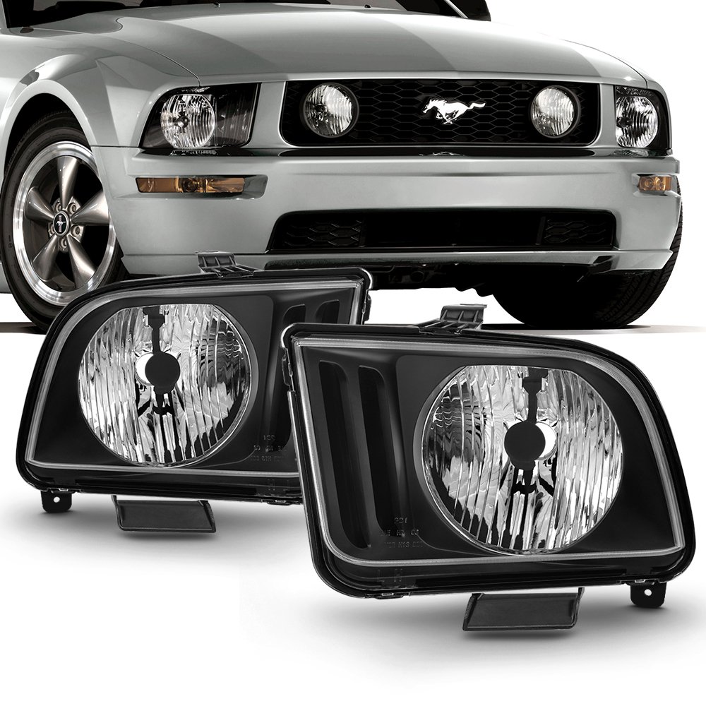 AKKON - For 2005 2006 2007 2008 2009 Ford Mustang OE Direct Replacement Black Headlights Lamp Left + Right