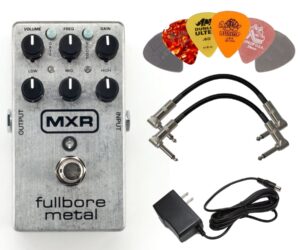 dunlop mxr m116 fullbore metal distortion guitar pedal with ac power supply, 2 patch cable and 6 guitar picks