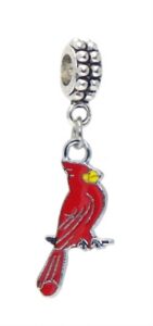 dangle red cardinal bird charm bead for bracelets