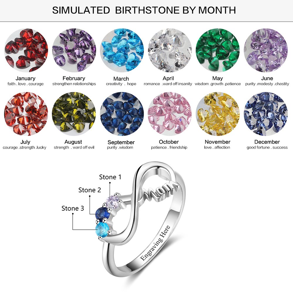 Lam Hub Fong Personalized Mothers Day Gifts Birthstone Rings for Women Mother Daughter Promise Rings for Her Custom Engagement Name Rings for Her Girlfriend Wife (3 Birthstones-2, 7)