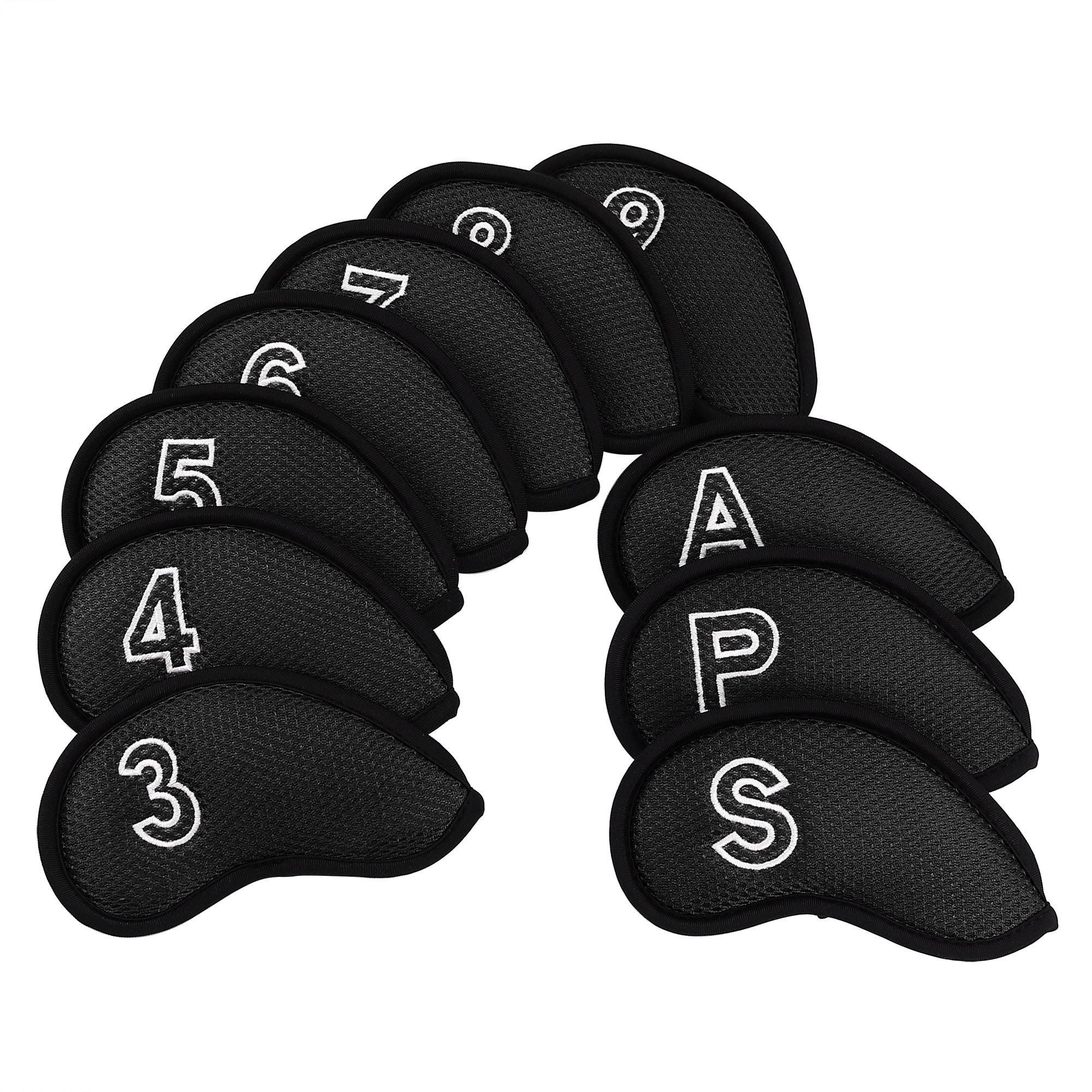 Craftsman Golf 10 pcs/set Meshy Golf Iron Headcovers Set for Taylormade Callaway Ping (Black)