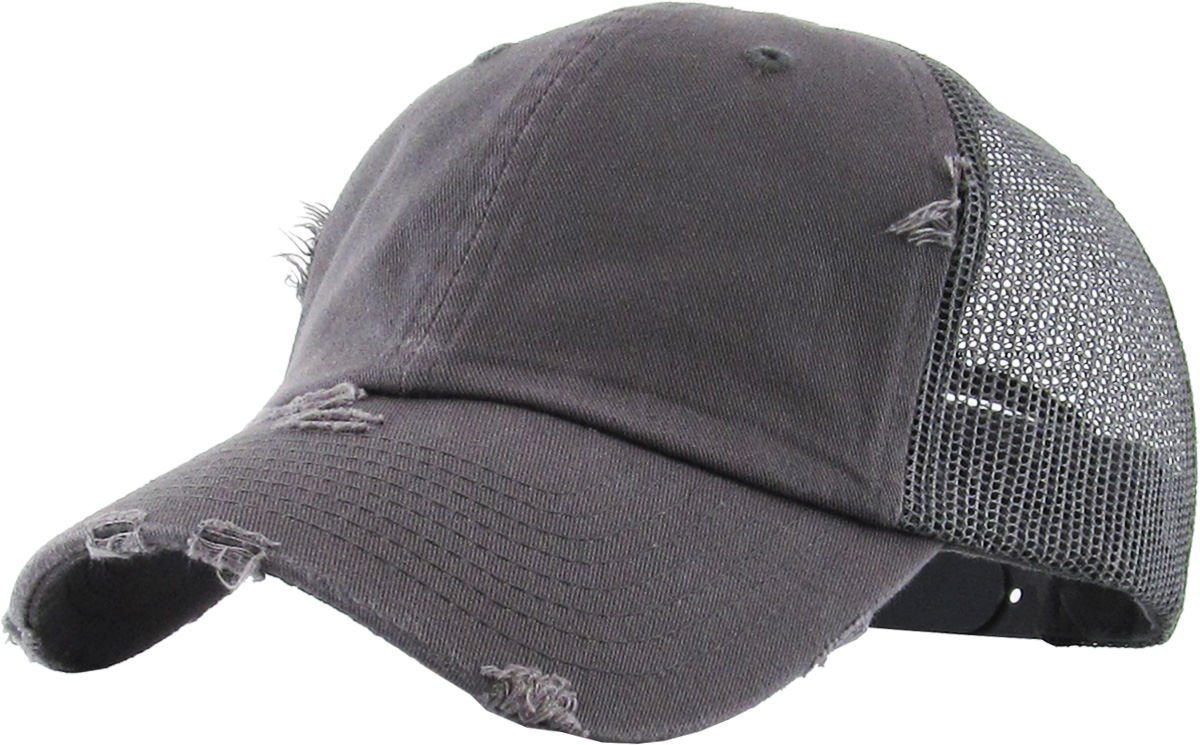 Funky Junque Distressed Low Profile Vintage Polo Style Trucker Dad Hat - Dark Grey