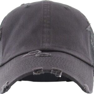 Funky Junque Distressed Low Profile Vintage Polo Style Trucker Dad Hat - Dark Grey