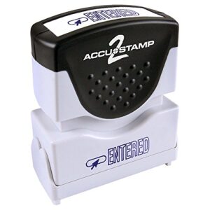 accu-stamp2 message stamp with shutter, 1-color, entered, 1-5/8" x 1/2" impression, pre-ink, blue ink (035614)