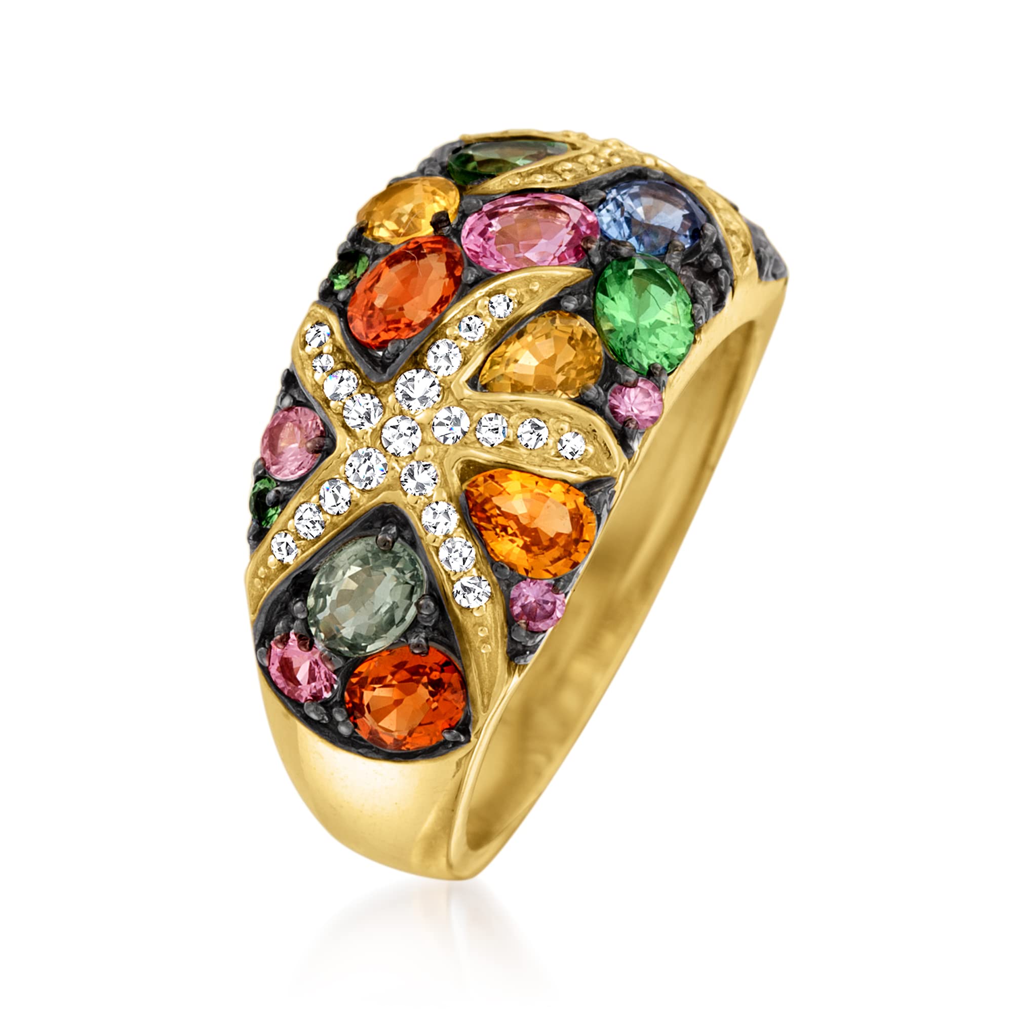 Ross-Simons 2.80 ct. t.w. Multicolored Sapphire and .25 ct. t.w. Diamond Starfish Ring With .40 ct. t.w. Tsavorites in 14kt Yellow Gold. Size 6