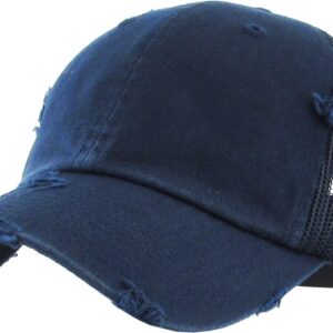 Funky Junque Distressed Trucker Dad Hat - Navy