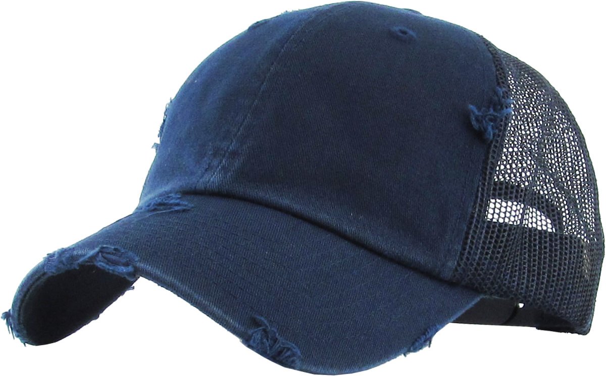 Funky Junque Distressed Trucker Dad Hat - Navy