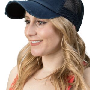 Funky Junque Distressed Trucker Dad Hat - Navy