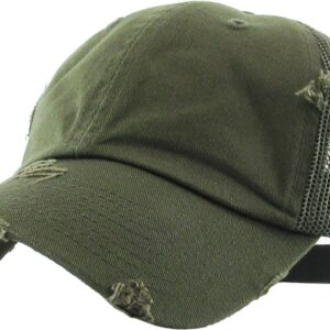 Funky Junque Distressed Trucker Dad Hat - Olive