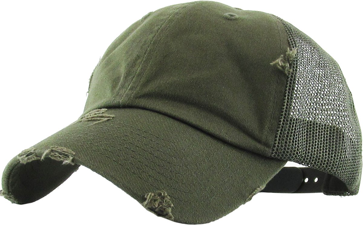 Funky Junque Distressed Trucker Dad Hat - Olive