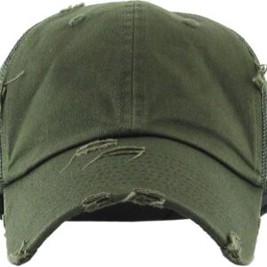 Funky Junque Distressed Trucker Dad Hat - Olive