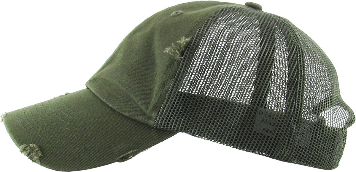 Funky Junque Distressed Trucker Dad Hat - Olive