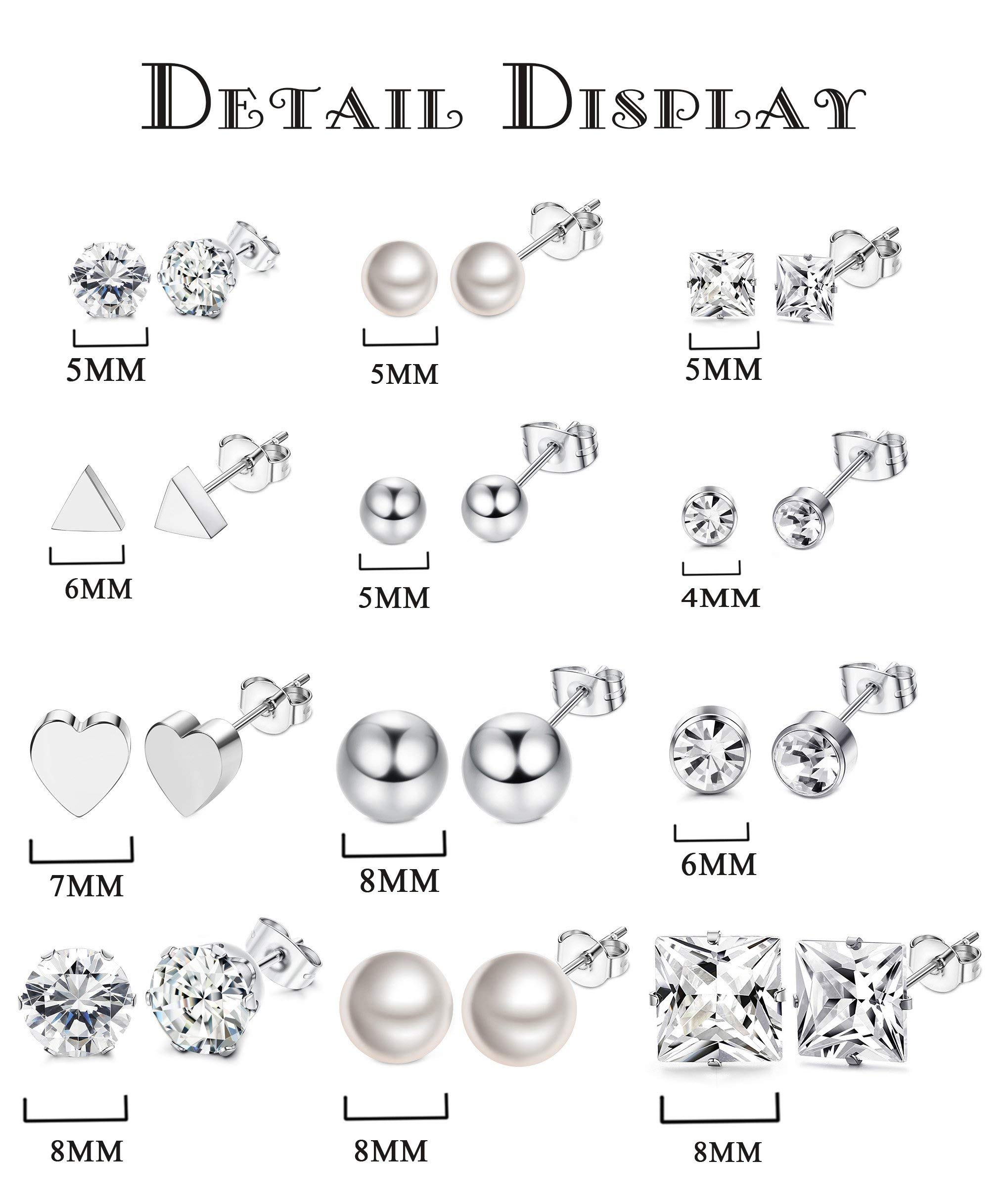 LOYALLOOK 12 Pairs Stainless Steel Earrings Stud Earrings Set for Womens Clear CZ Stud