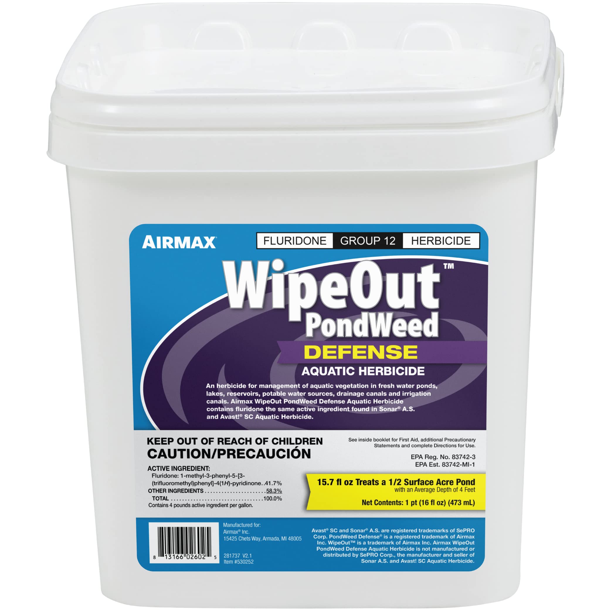 Airmax Wipeout Pond Weed Defense, Herbicide & Aquatic Weed Control, Controls Duckweed & Other Unwanted Submerged & Floating Vegetation, Easy-to-Use & Long Lasting, All-Season Treatment - 16 Ounce