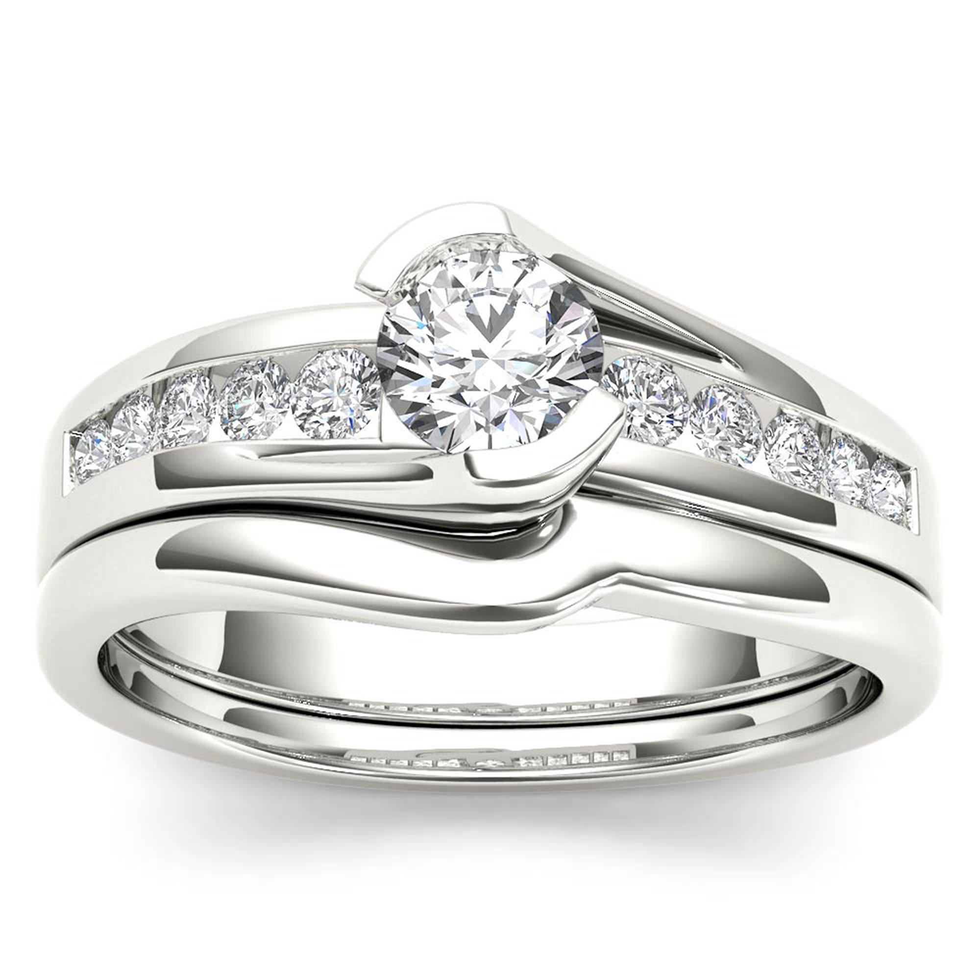 DZON Sterling Silver 1/2CT TDW Dimaond Bypass Bridal Set For Women(I-J, I2)