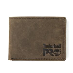 timberland pro men's leather rfid wallet with removable flip pocket card carrier, dark brown/pullman, one size