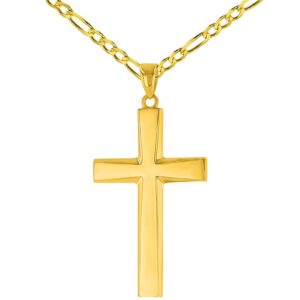 jewelry america 14k yellow gold plain and simple religious cross pendant necklace, 24"