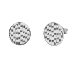 Elegant 14k Solid White Gold Hammered Round Stud Earrings