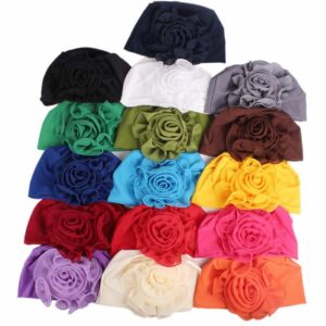 Qhome Women King Size Flower Stretchy Beanie Turban Bonnet Chemo Cap for Cancer Patients Ladies Bandanas African Head Wrap, White, IN