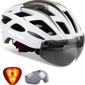 Shinmax Bike Helmet, CPSC/CPC Bike Helmet for Adult Men Women with Magnetic Goggles&Led Back Light Cycling Helmet Adjustable SM-T69