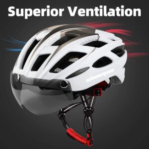 Shinmax Bike Helmet, CPSC/CPC Bike Helmet for Adult Men Women with Magnetic Goggles&Led Back Light Cycling Helmet Adjustable SM-T69