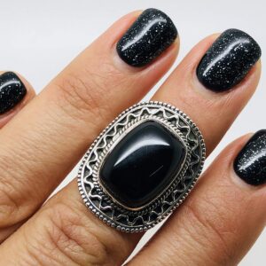 Black Onyx Vintage Gipsy Ring 925 Sterling Silver Boho Chic US Size 7 8 9 (9)