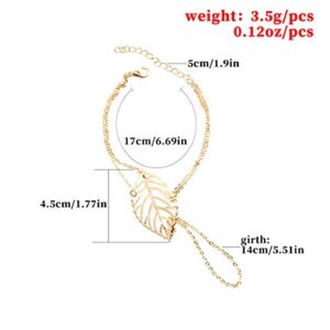 Jovono Boho Slave Bracelet Gold Leaf Finger Ring Bracelets Simple Beach Hand Chain Jewelry for Women(Gold)