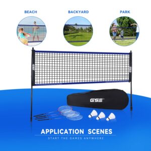 GSE Recreational Badminton Complete Set, Sports Outdoor Net Game Set Including 20'*2' Portable Badminton Net +4 Badminton Rackets+ 3 Shuttlecocks for 2-on-2 Games