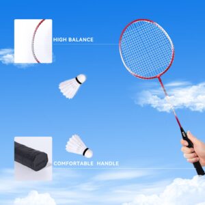 GSE Recreational Badminton Complete Set, Sports Outdoor Net Game Set Including 20'*2' Portable Badminton Net +4 Badminton Rackets+ 3 Shuttlecocks for 2-on-2 Games