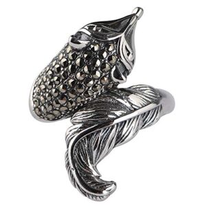 Vintage 925 Sterling Silver Fox Ring with Marcasite Stones Punk Jewelry for Women Open Ajustable