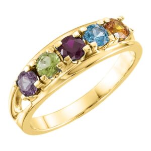 2 to 7 Birthstones Family Mother's Ring in Solid 10K Yellow Gold or Sterling Silver