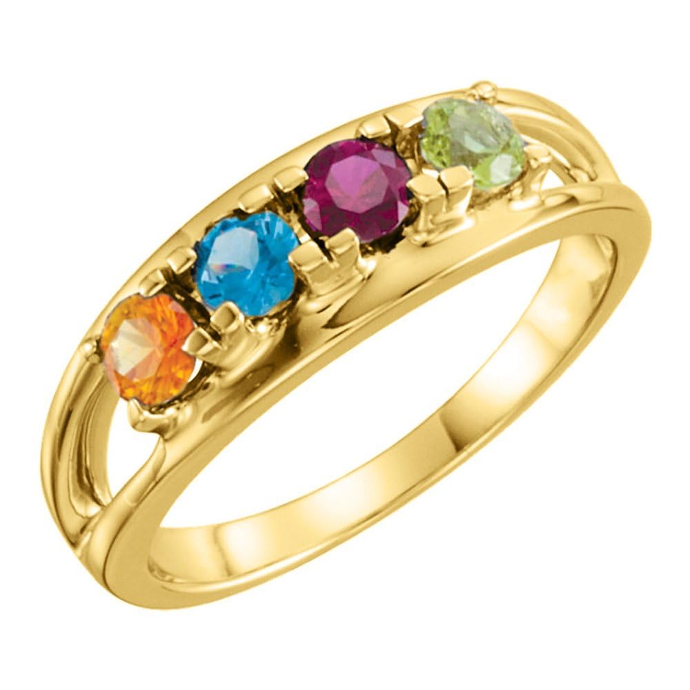 2 to 7 Birthstones Family Mother's Ring in Solid 10K Yellow Gold or Sterling Silver