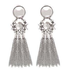 bohemian tassel chandelier dangle earring for women clip on earrings long drop statement earrings (silver)