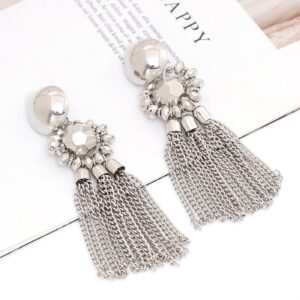 Bohemian Tassel Chandelier Dangle Earring For Women Clip On Earrings Long Drop Statement Earrings (silver)