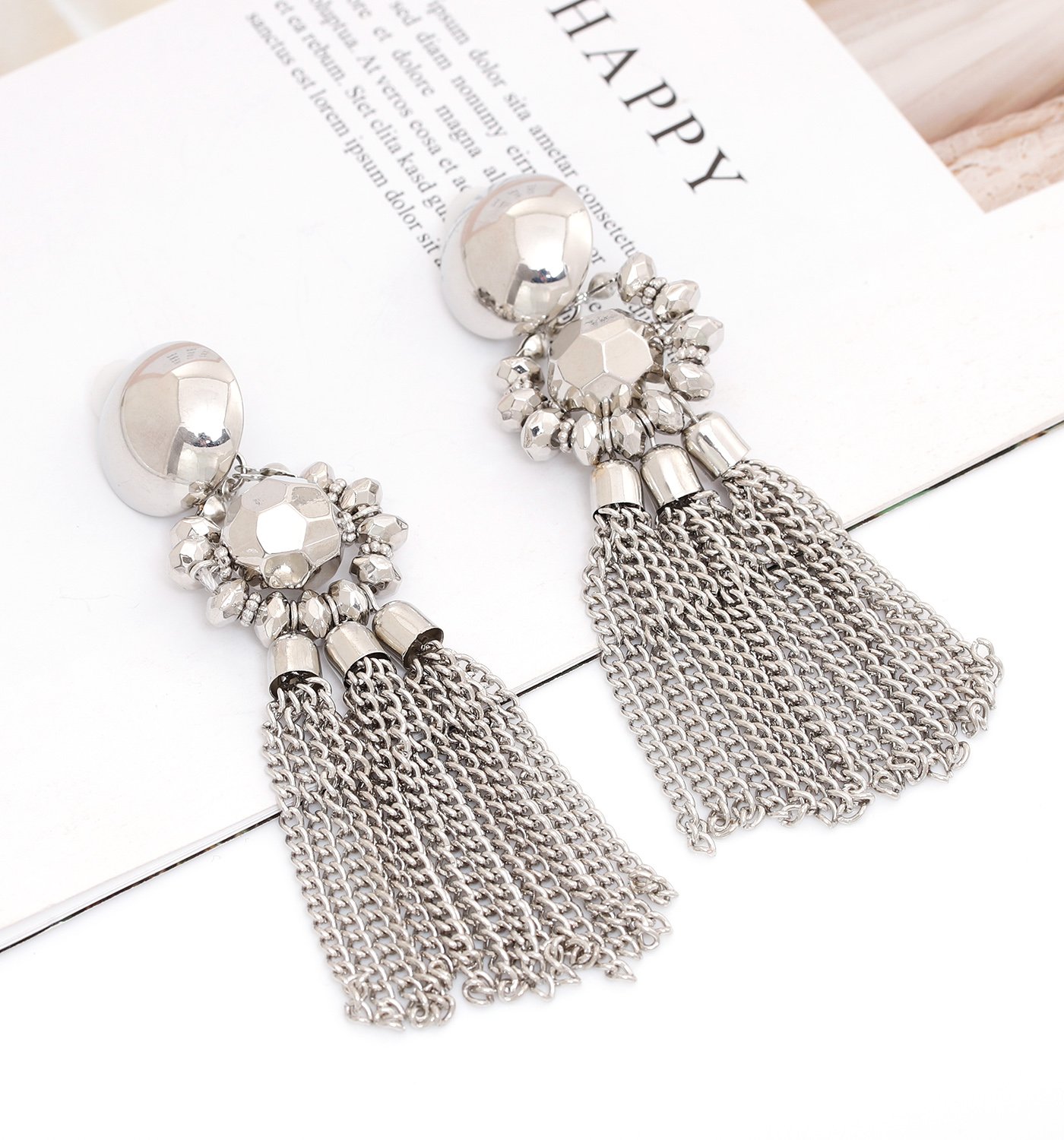 Bohemian Tassel Chandelier Dangle Earring For Women Clip On Earrings Long Drop Statement Earrings (silver)