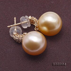 JYX Pearl 14K Yellow Gold Earrings AAA Quality Genuine 11.5mm Round Golden South Sea Cultured Pearl Dangle Earrings for Women