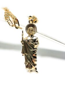 gold plated saint jude pendant necklace figaro 26" san judas tadeo medalla cadena oro laminado