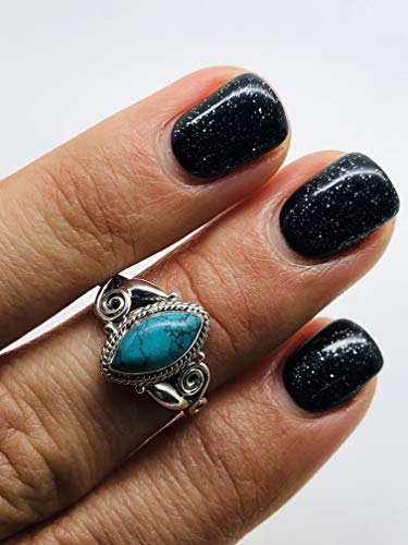 Koral Jewelry Synthetic Turquoise Vintage Gipsy Spiral Side Small Ring 925 Sterling Silver Boho Chic US Size 5 6 7 8 9 (6)