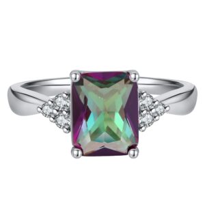 Ginger Lyne Collection Ariella Engagement Ring for Women, 2.62 ct Mystic Rainbow Emerald Cut Cubic Zirconia Statement Cocktail Ring for Her, White Gold Plated, Multicolored Gemstone