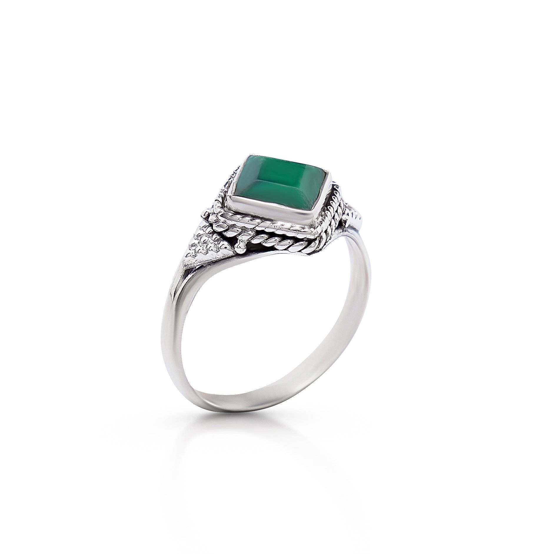 Koral Jewelry Created Emerald Vintage Gipsy Small Ring 925 Sterling Silver Square Stone Boho Chic US Size 5 6 7 8 9 (6)