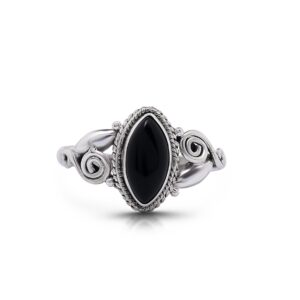 Black Onyx Vintage Gipsy Spiral Side Small Ring 925 Sterling Silver Boho Chic US Size 5 6 7 8 9 (9)