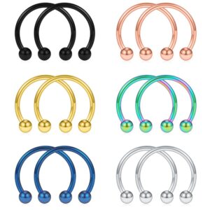 scerring 12pcs 12mm mix color stainless steel nose horseshoe hoop rings eyebrow lip ear tragus septum piercing hanger retainer 16g