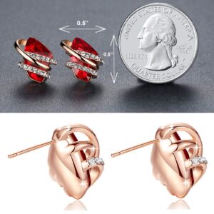 Leafael Wish Stone Stud Earrings with Ruby Red Birthstone Crystal for January and July, 18K Rose Gold Plated