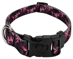 country brook petz - deluxe dog collar - for durability, comfort & style - vibrant floral collection with charming design - pink honeysuckle breeze, large