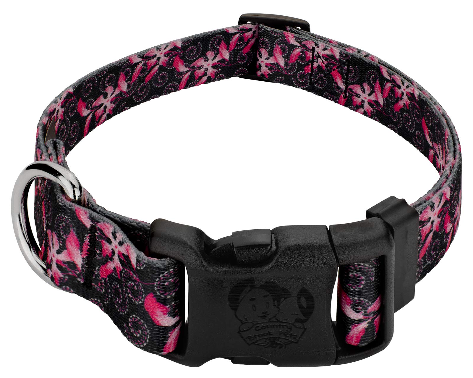 Country Brook Petz - Deluxe Dog Collar - for Durability, Comfort & Style - Vibrant Floral Collection with Charming Design - Pink Honeysuckle Breeze, Large