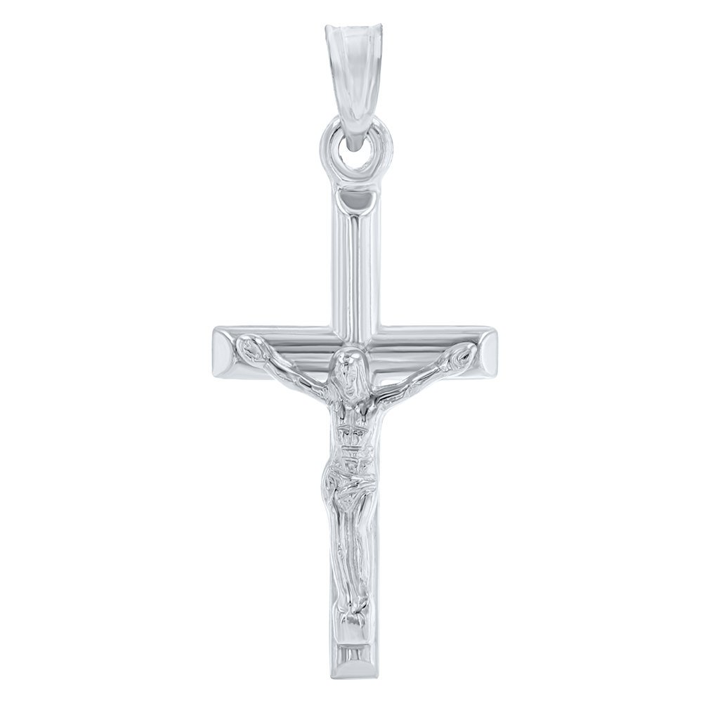 Jewelry America 14K White Gold Polished Religious Cross Tubular Crucifix Pendant