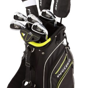 Precise M3 Tall Men's Right Handed Complete Golf Club Set (6'1" to 6'4") Include: 460cc Driver, 3 Wood, 21* Hybrid, 6-9 Irons, Pitching Wedge, Putter, Deluxe Stand Bag & 3 Headcovers, Black Lime